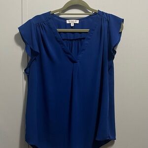 Chaus Blue V-Neck Flutter Sleeve Blouse
